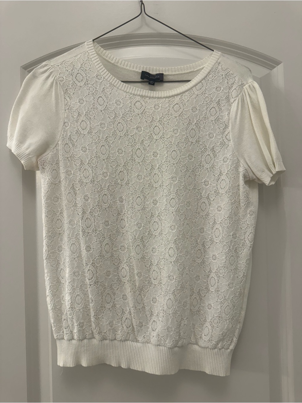 The Limited Cream Lace Short Sleeve Knit Top
